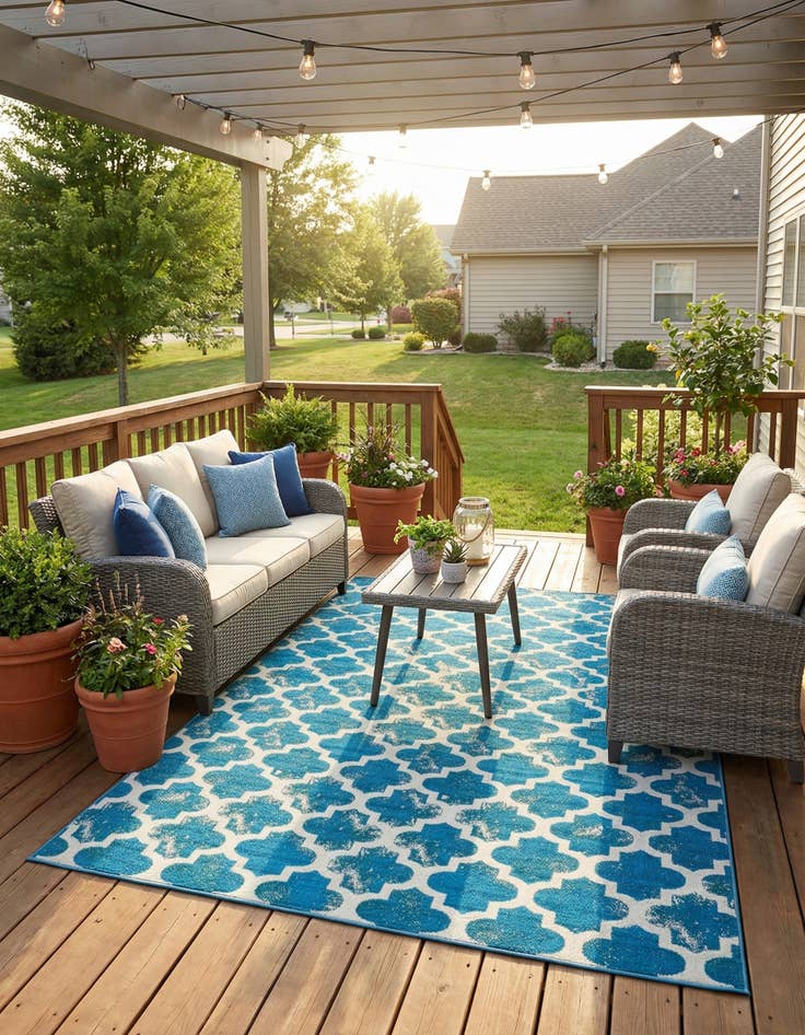 Detail image of 9' x 12' 2  Washable Trellis Indoor / Outdoor Rug