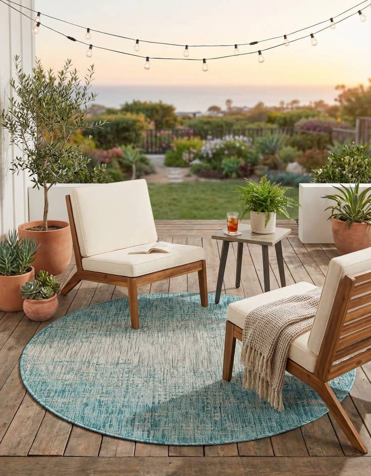 Detail image of  4' x 4'  Washable Modern Indoor / Outdoor Round Rug