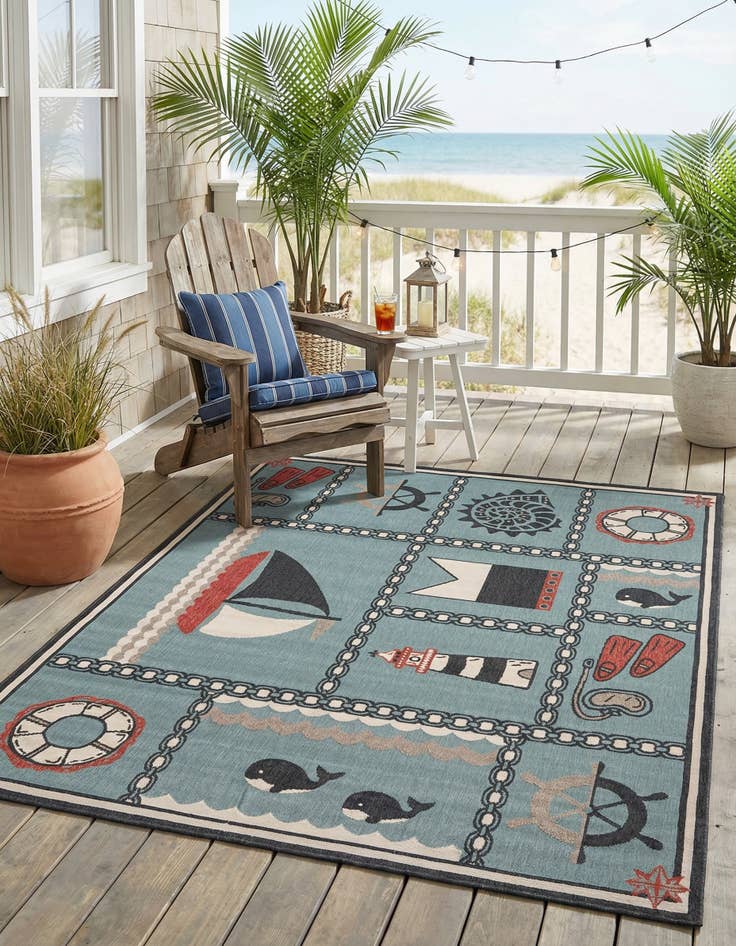 Detail image of  7' 10 x 10'  Washable Coastal Indoor / Outdoor Rug
