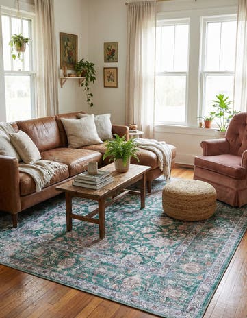 Emerald Green Washable Yara Square Rug