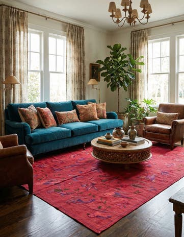 6' 9 x 9' 5 Hand Woven Kilim Suzani Wool Rug