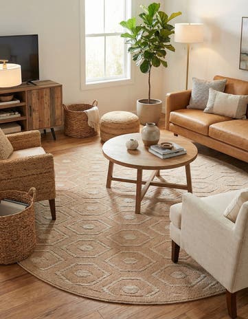 7' x 7' Easy-Clean Trellis Textured Indoor / Outdoor Round Rug