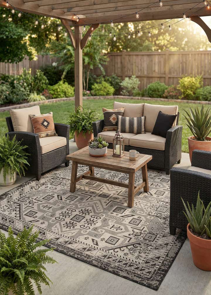 6' x 6' Easy-Clean Aztec Indoor / Outdoor Square Rug