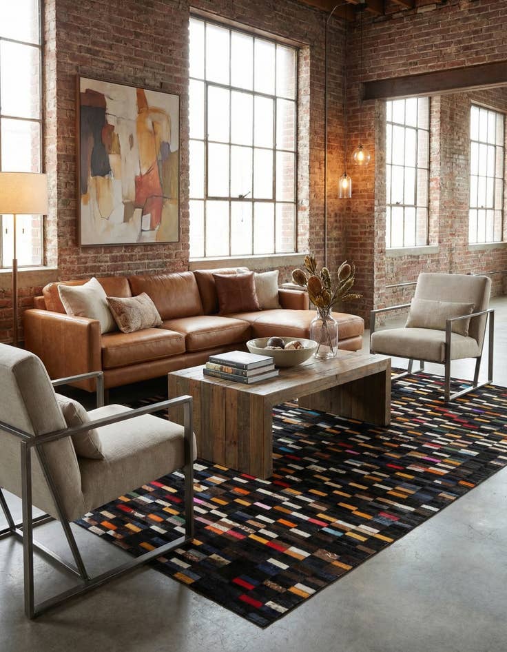 Detail image of  5' 2 x 8' Cowhide - Patchwork Rug