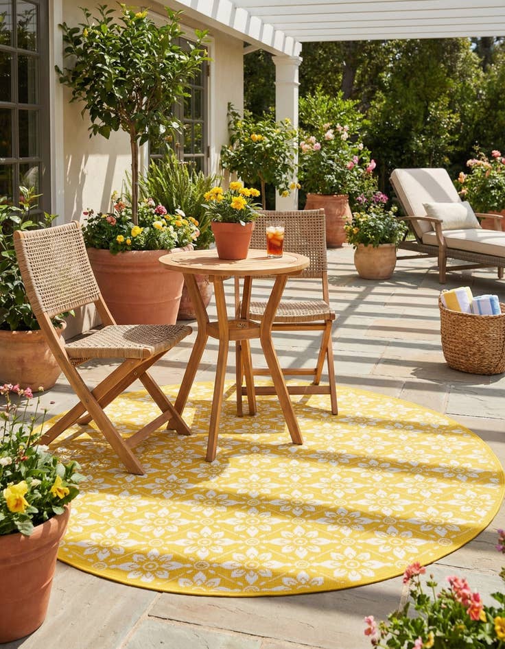 Detail image of  7' 10 x 7' 10  Washable Lattice Indoor / Outdoor Round Rug