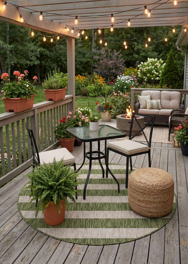 4' x 4' Easy-Clean Ribbon Indoor / Outdoor Round Rug