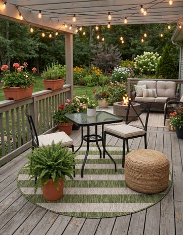Green Easy-Clean Ribbon Indoor / Outdoor Round Rug
