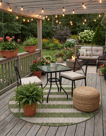 Green Easy-Clean Ribbon Indoor / Outdoor Round Rug