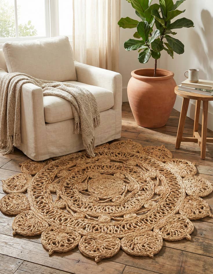 Detail image of  3' 1 x 3' 1  Hand Braided Jute Round Rug