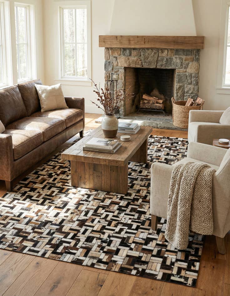 Detail image of  5' 1 x 8' Cowhide - Patchwork Rug