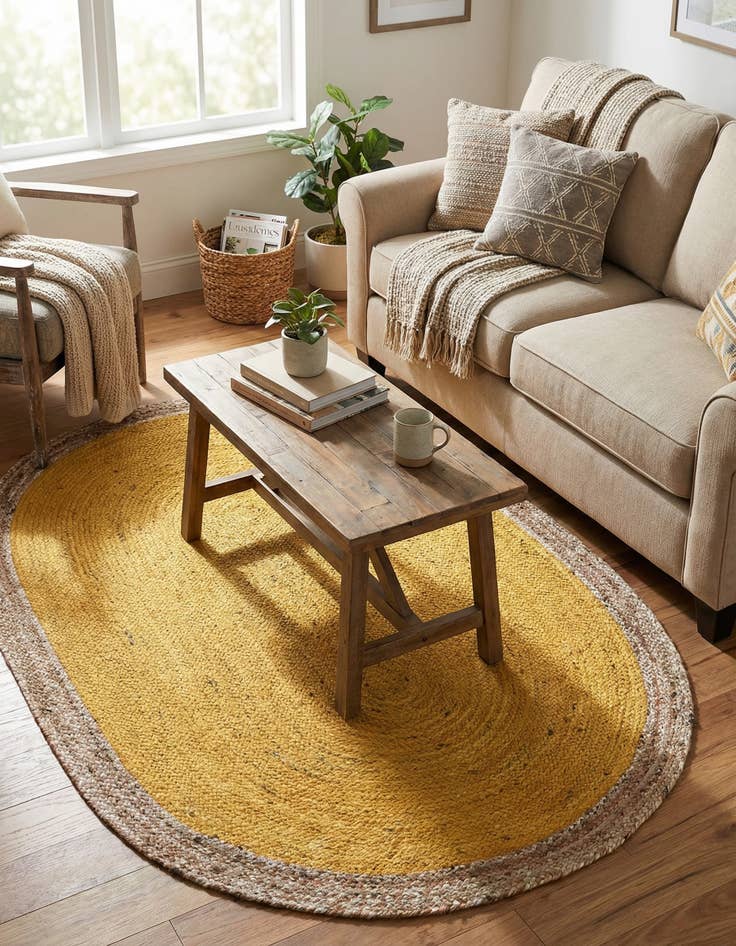 Detail image of  5' 1 x 8'  Hand Braided Jute Oval Rug