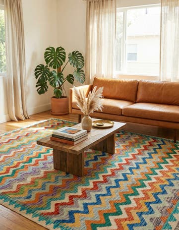 5' 7 x 7' 10 Hand Woven Kilim Modern Wool Rug