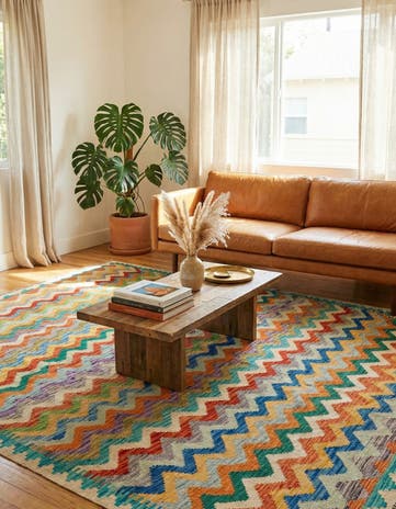 5' 7 x 7' 10 Hand Woven Kilim Modern Wool Rug