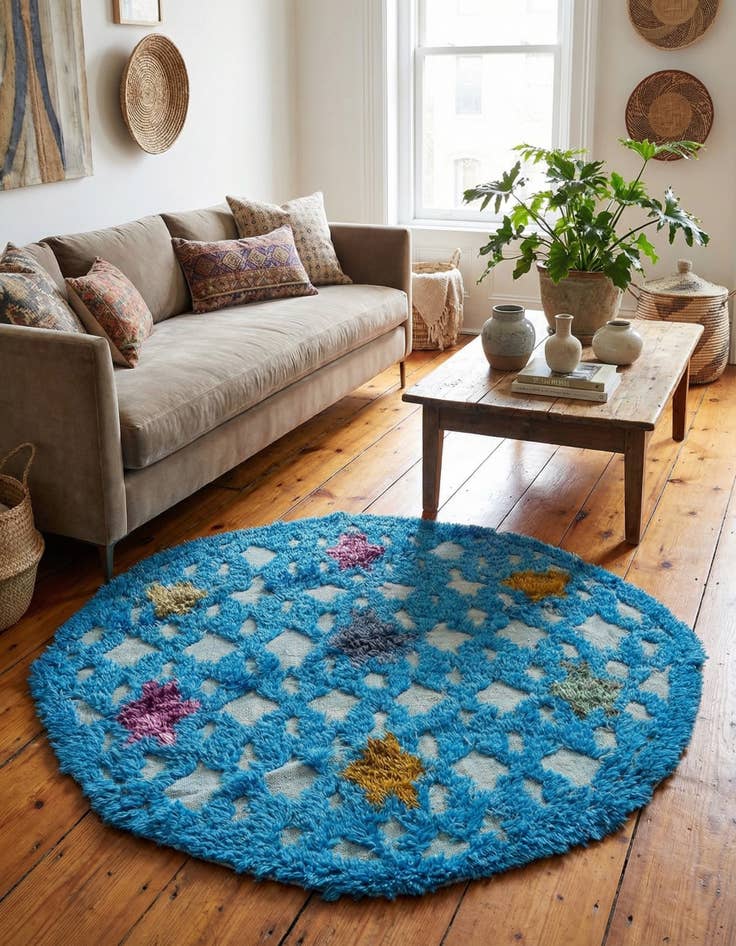 Detail image of 4' x 4' 4  Hand Knotted Moroccan Wool Round Rug