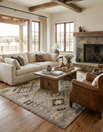 5' 9 x 7' 11 Hand Woven Kilim Maymana Wool Rug