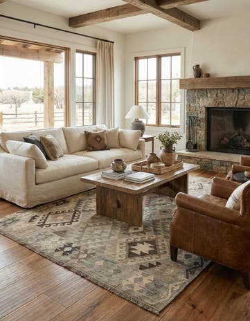 5' 9 x 7' 11 Hand Woven Kilim Maymana Wool Rug