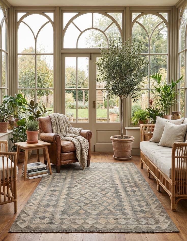 Detail image of 4' x 6' 1  Hand Woven Kilim Maymana Wool Rug