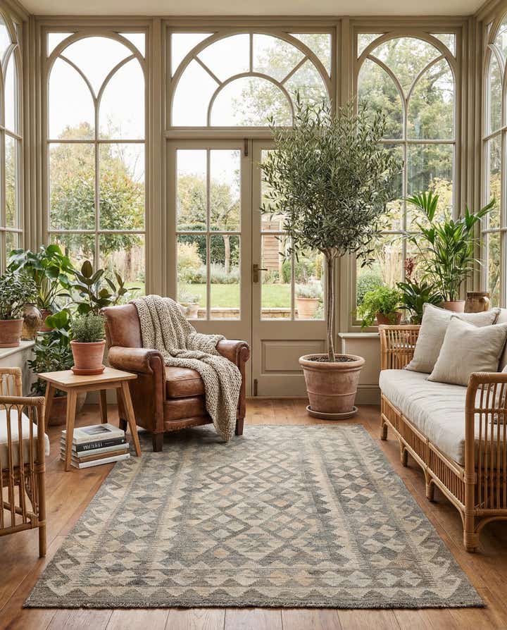 4' x 6' 1 Hand Woven Kilim Maymana Wool Rug