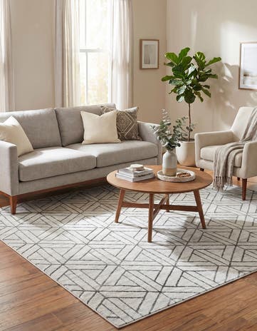 White Lattice Trellis Square Rug