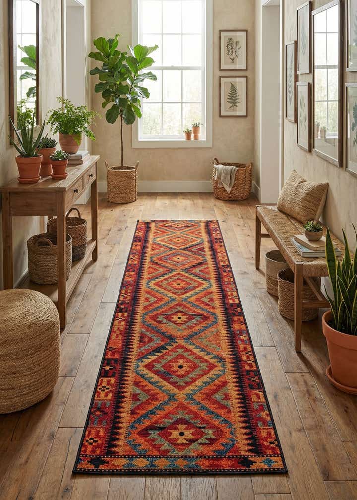 2' 7 x 10' Easy-Clean Tribal Indoor / Outdoor Runner Rug