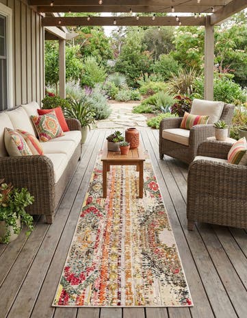 Multi Beige Easy-Clean Casablanca Indoor / Outdoor Runner Rug