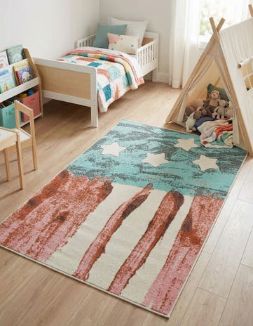 4' 1 x 6' 1 American Flag Whimsy Kids Rug