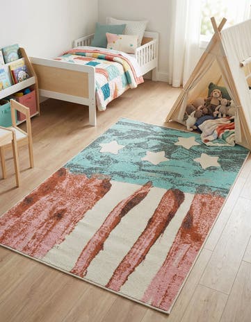 4' 1 x 6' 1 American Flag Whimsy Kids Rug