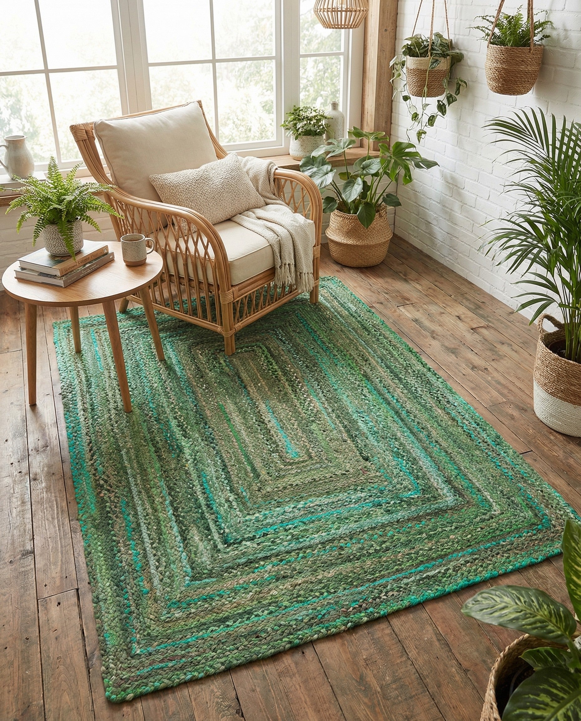 Green 6' 1 x 9' Hand Braided Chindi Rug | Rugs.com
