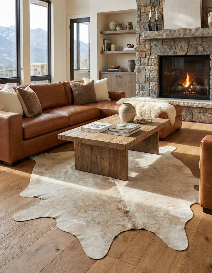 Detail image of 6' 7 x 6' 11 Cowhide Leather Square Rug