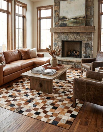 5' 1 x 8' 1 Cowhide Leather Rug