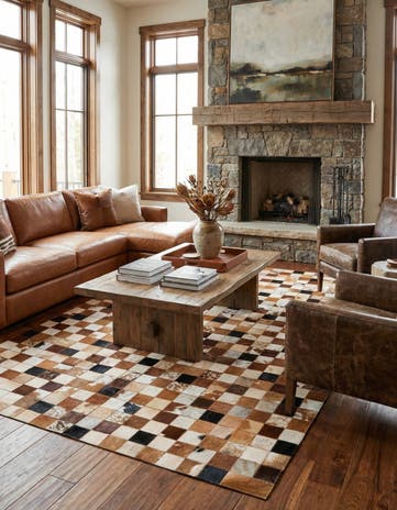 5' 1 x 8' 1 Cowhide Leather Rug