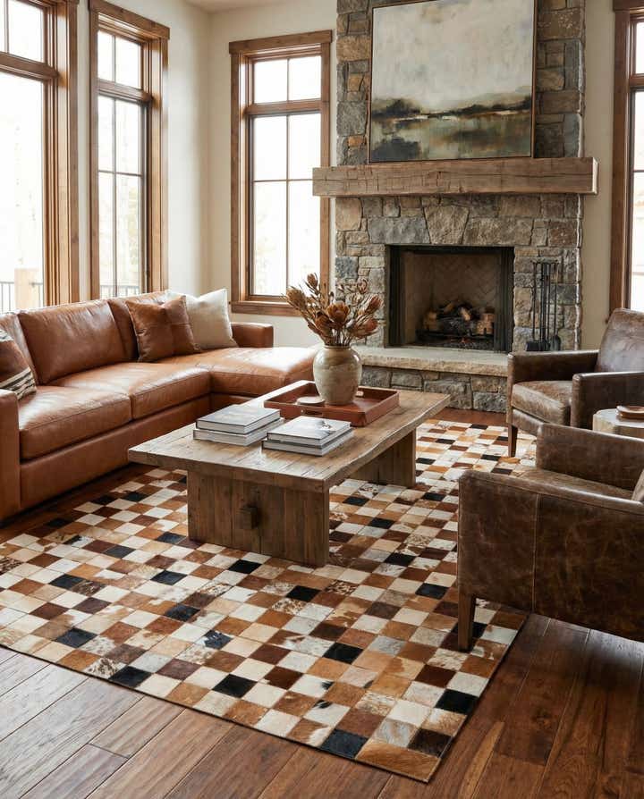 5' 1 x 8' 1 Cowhide Leather Rug