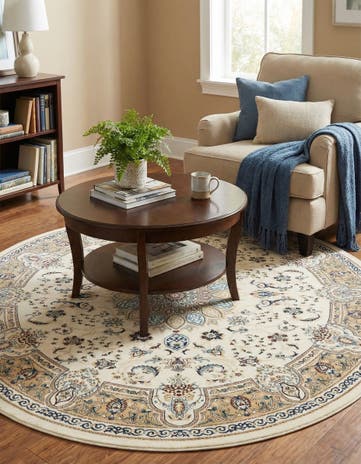 Ivory Nain Design Round Rug