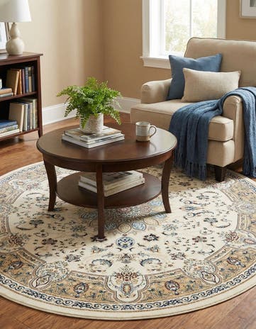 Ivory Nain Design Round Rug