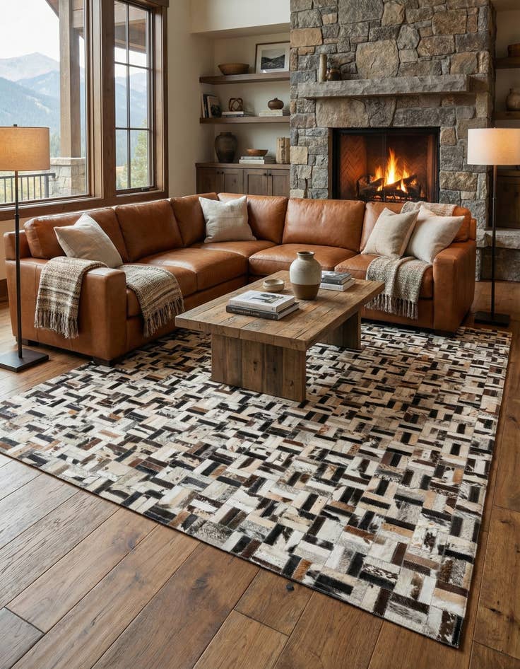 Detail image of 5' 2 x 7' 10 Cowhide Leather Rug