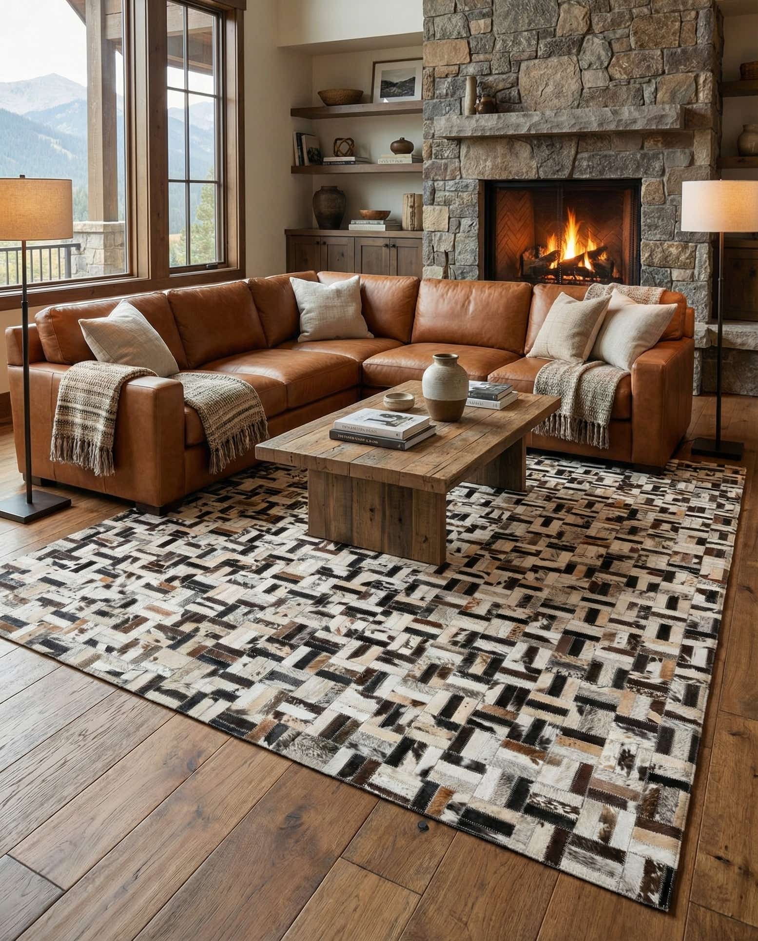 5' 2 x 7' 10 Cowhide Leather Rug
