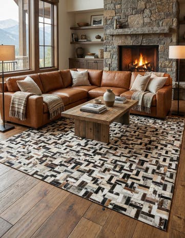 5' 2 x 7' 10 Cowhide Leather Rug