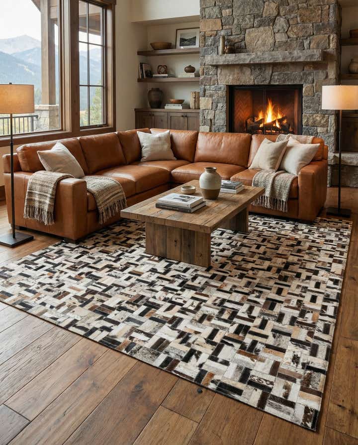 5' 2 x 7' 10 Cowhide Leather Rug