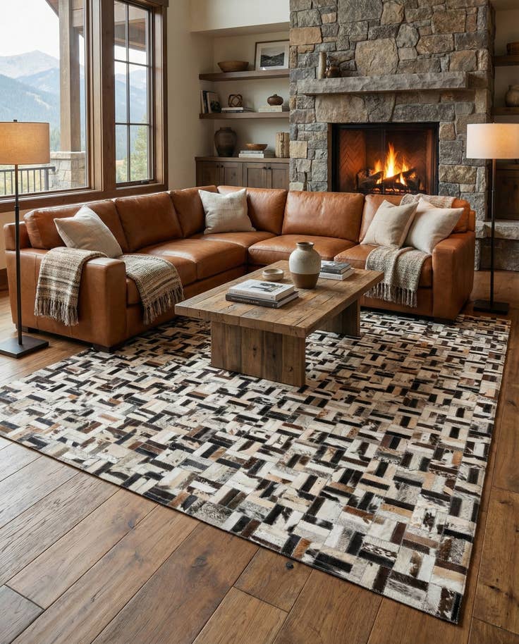 Detail image of 5' 2 x 7' 10 Cowhide Leather Rug