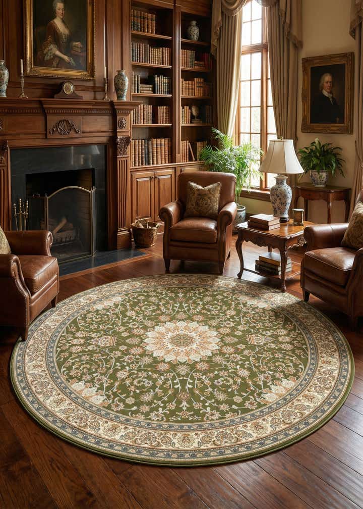 10' x 10' Easy-Clean Traditional Indoor / Outdoor Round Rug