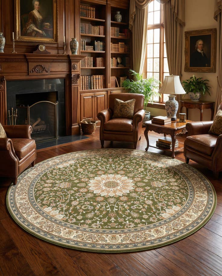Detail image of 10' x 10' Easy-Clean Traditional Indoor / Outdoor Round Rug