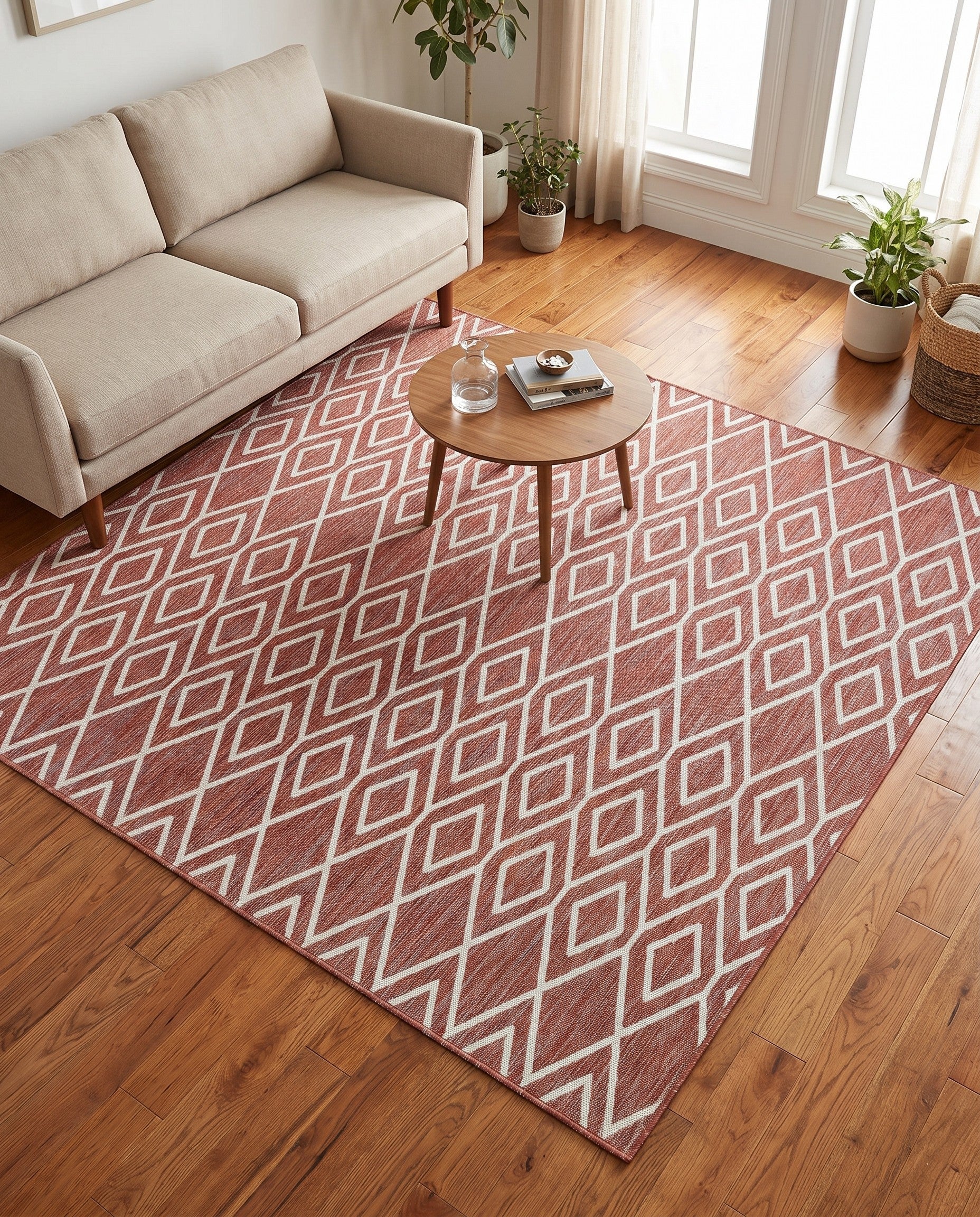 Rust Red Easy-Clean Jill Zarin Turks and Caicos Indoor / Outdoor Square Rug