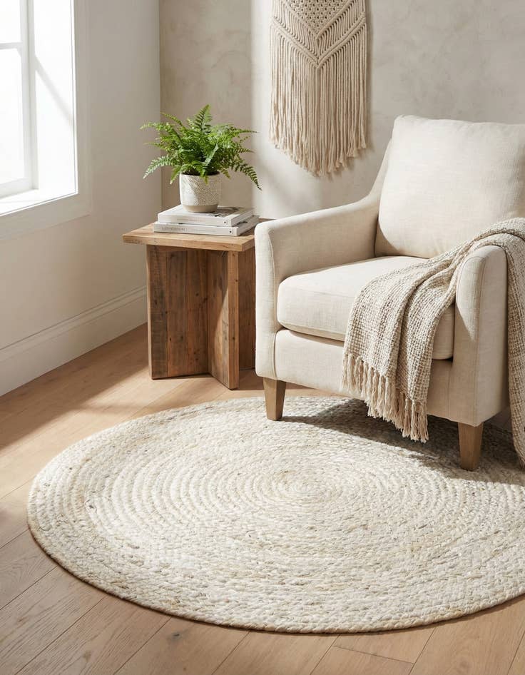 Detail image of 3' 3 x 3' 3  Hand Braided Jute Round Rug