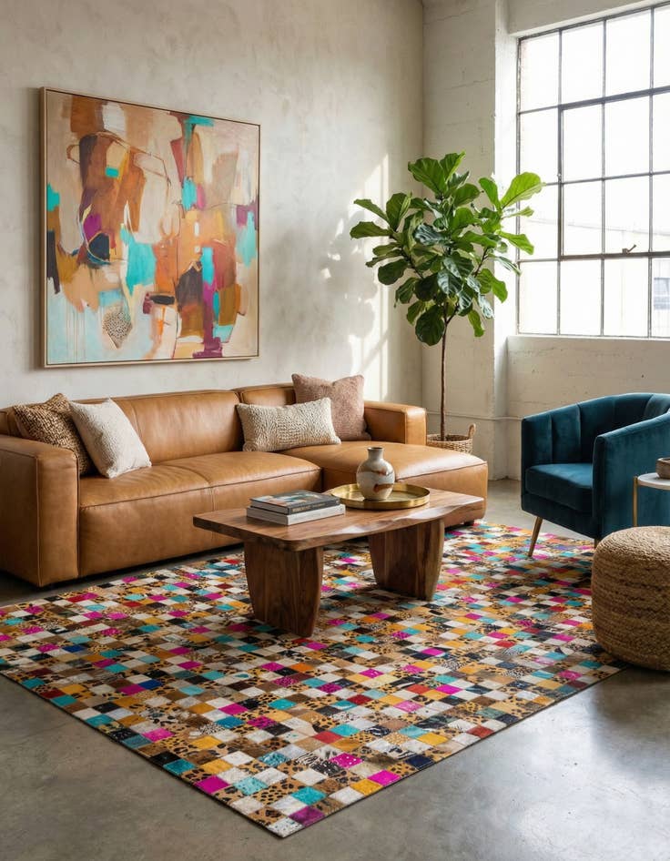 Detail image of  5' 1 x 8' Cowhide Leather Rug