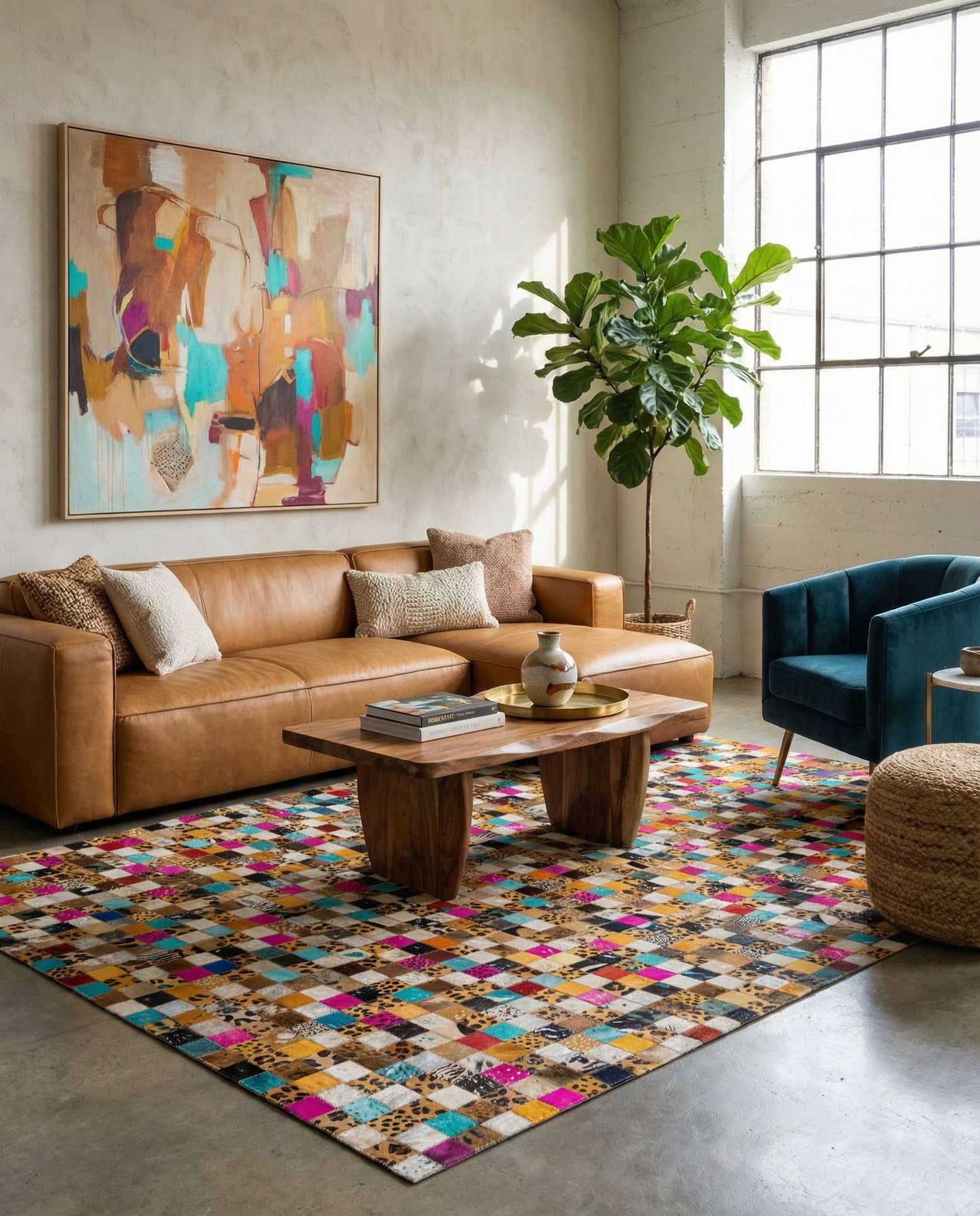 5' 1 x 8' Cowhide Leather Rug
