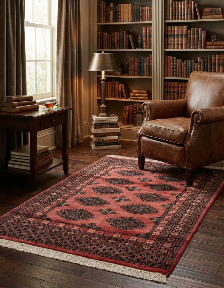 Detail image of 4' 2 x 6' 2  Hand Knotted Torkaman Persian Wool Rug