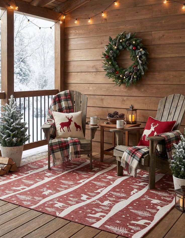 Detail image of 9' x 12'  Washable Holiday Indoor / Outdoor Rug