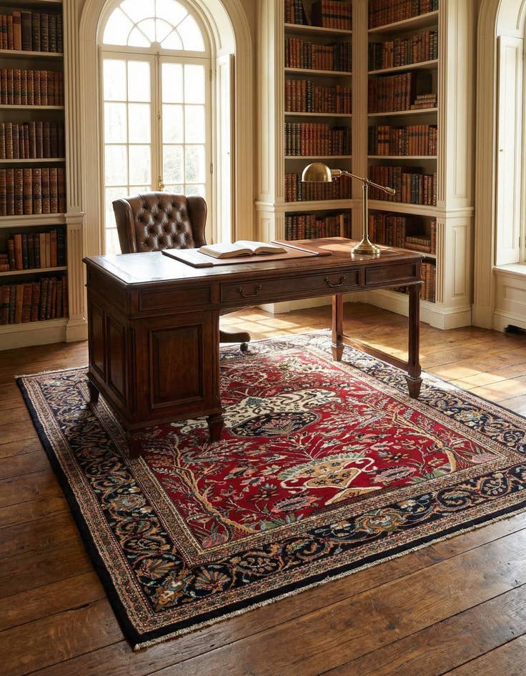 Detail image of 4' 1 x 5' 9 Hand Knotted Ghom Wool Rug