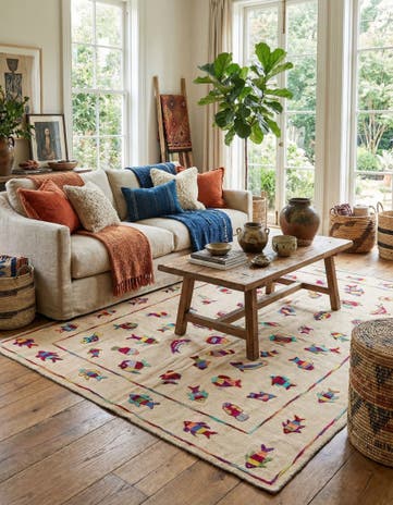 5' 9 x 7' 7 Hand Woven Kilim Suzani Wool Rug