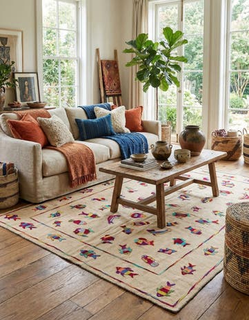 5' 9 x 7' 7 Hand Woven Kilim Suzani Wool Rug